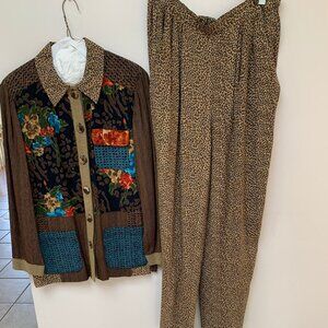 Vintage 1990's 2 Piece Carole Little 4P Pants Set Leopard Pants & Jacket